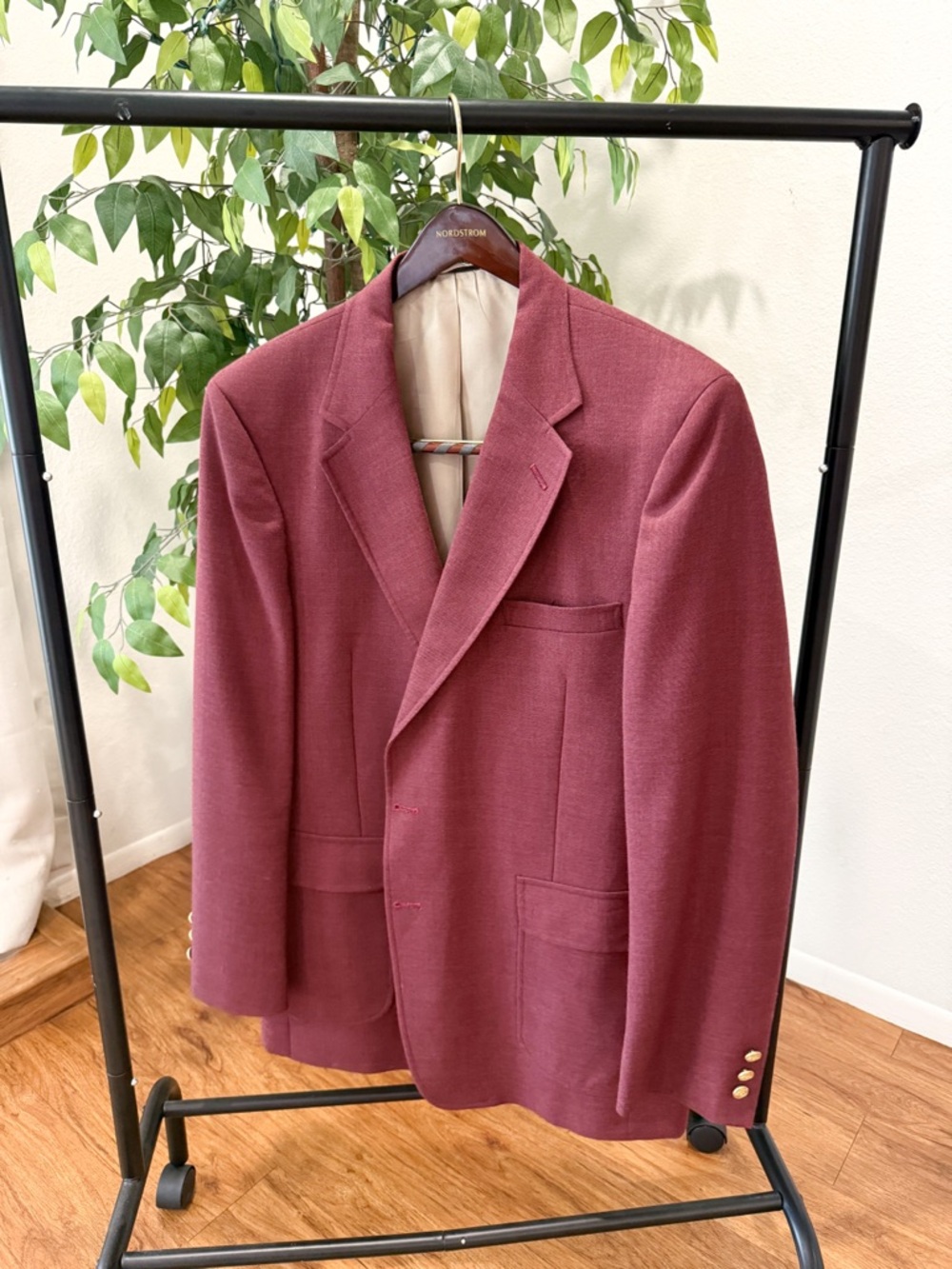 Stafford Burgundy Blazer 42L Wool Blend Long Fit